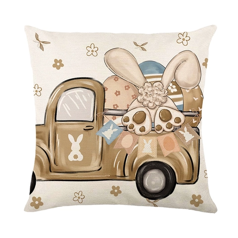 Osterhase LKW Druck Kissenbezug Dekorativ Leinenoptik Kissenhülle Für Sofa Wohnzimmer Feiertag Haus Dekoration