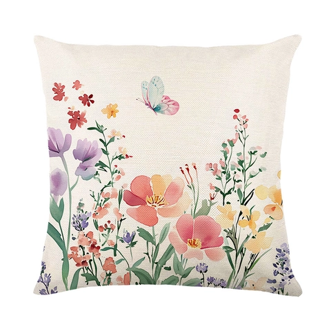 Dekorative Kissenbezüge Blumen Schmetterling Druck Aquarell Stil Polyester Kissenhülle Für Sofa Wohnzimmer Heimdeko