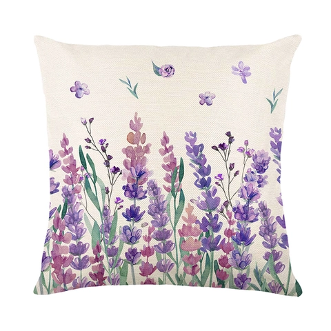 Housse de Coussin Nordique Imprimé Floral Lavande Polyester Aquarelle Fleur Taie d'Oreiller Décorative Pour Salon Canapé Décoration de Maison