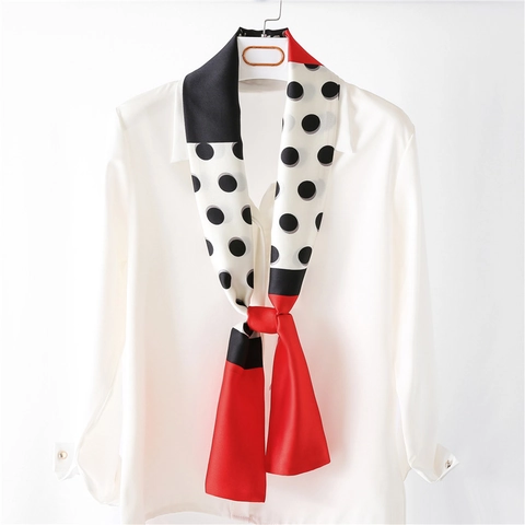 Schmaler Satinnschal Polka Dot Color Block Enger Schlips Katzenprint Dekoratives Haarband Streamer Für Damen