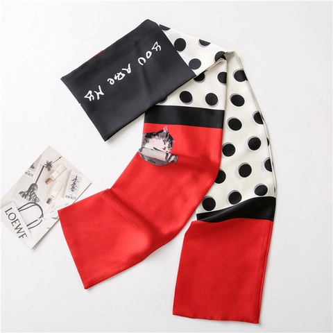 Schmaler Satinnschal Polka Dot Color Block Enger Schlips Katzenprint Dekoratives Haarband Streamer Für Damen