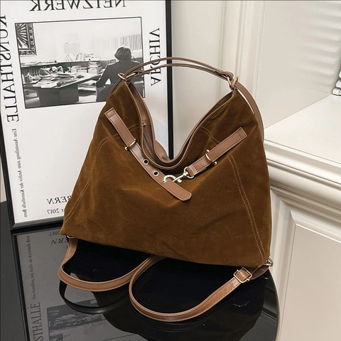 Borsa Tote in Camoscio da Donna a Grande Capacità Vintage Minimalista Borsa a Tracolla Per Pendolari Quotidiani