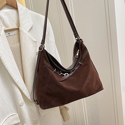 Borsa Tote in Camoscio da Donna a Grande Capacità Vintage Minimalista Borsa a Tracolla Per Pendolari Quotidiani