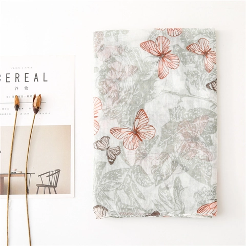 Sciarpa Con Stampa Floreale Farfalla Per Donna Scialle In Voile Sottile Sensazione Cotone Morbido Protezione Solare Accessorio Spiaggia