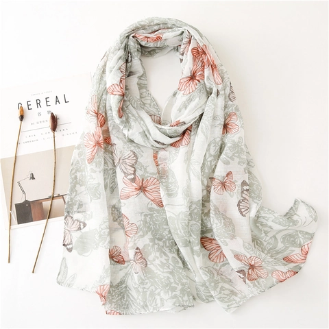 Sciarpa Con Stampa Floreale Farfalla Per Donna Scialle In Voile Sottile Sensazione Cotone Morbido Protezione Solare Accessorio Spiaggia
