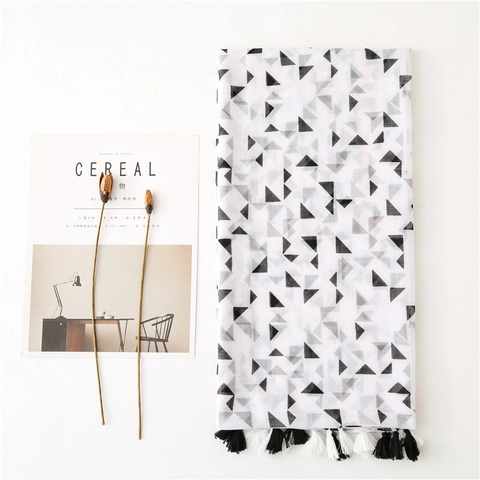 Sciarpa Scialle Da Donna In Voile Di Cotone Stampa Geometrica Triangolo Nappine Leggero Traspirante Protezione Solare Stile Retro Boho