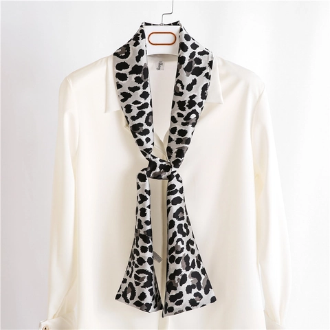 Sciarpa Sottile da Donna con Stampa Leopardata Elegante Nastro di Raso Foulard per Decorazione Camicia Fascia per Capelli Moda