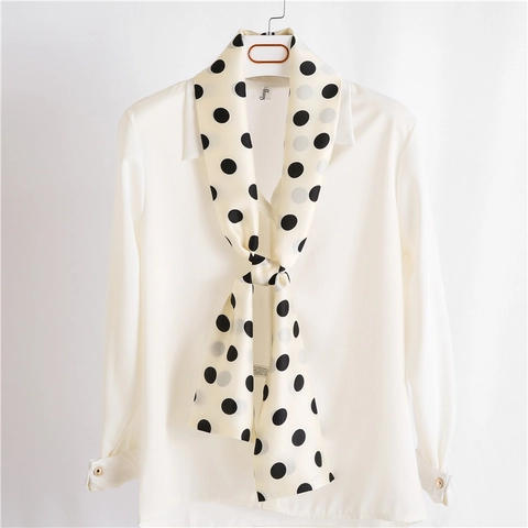 Polka Dot Satin Skinny Scarf For Women Long Narrow Neck Tie Elegant Headband Bag Handle Ribbon Accessory Fashion Decor