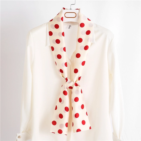 Polka Dot Satin Skinny Scarf For Women Long Narrow Neck Tie Elegant Headband Bag Handle Ribbon Accessory Fashion Decor