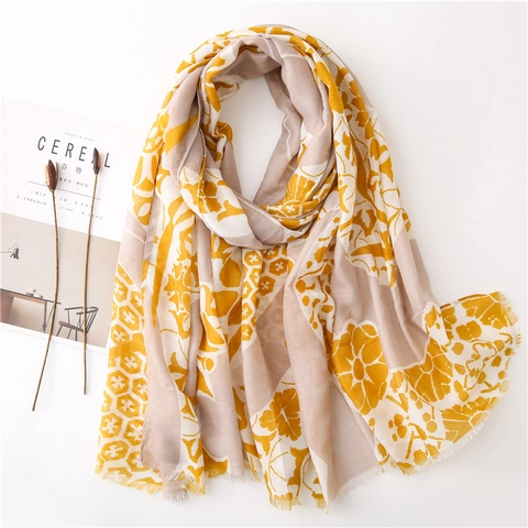 Sciarpa Scialle Con Stampa Floreale Stile Etnico Retro Donna Leggero Traspirante Sensazione Cotone Lino Avvolgimento Lunga Bordi Grezzi