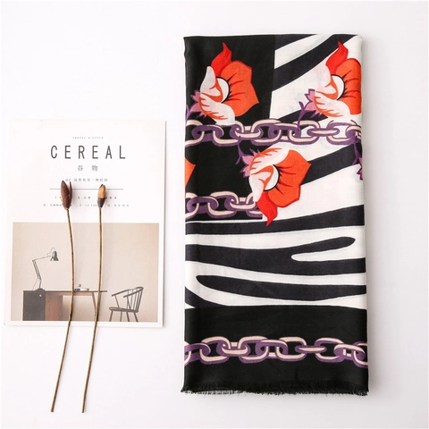 Dames Lange Polyester Satijn Sjaal Gemengde Zebra Bloemen Ketting Print Sjaal Lichtgewicht Zacht