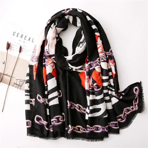 Dames Lange Polyester Satijn Sjaal Gemengde Zebra Bloemen Ketting Print Sjaal Lichtgewicht Zacht