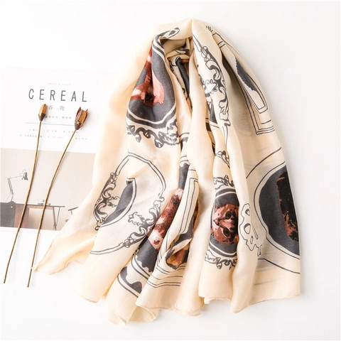 Vintage Cat Print Square Scarf Lightweight Cotton Linen Feel Shawl Wrap For Women Retro Animal Pattern Elegant Scarf