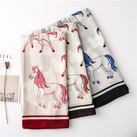 Women Vintage Unicorn Interlocking Letters Print Scarf Lightweight Cotton Feel Shawl Large Rectangular Pashmina Wrap Accessory