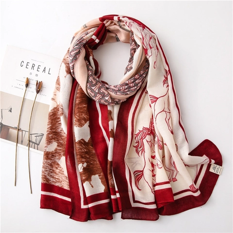 Women Vintage Unicorn Interlocking Letters Print Scarf Lightweight Cotton Feel Shawl Large Rectangular Pashmina Wrap Accessory