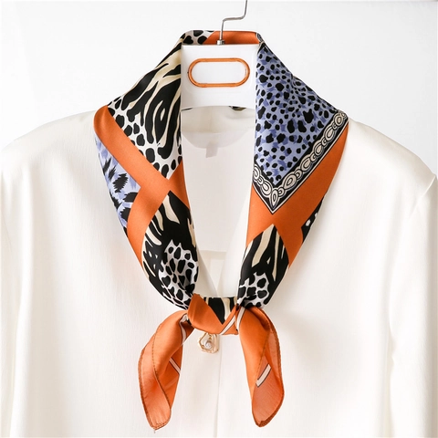 Pañuelo Cuadrado de Satén para Mujer Vintage Estampado Animal Leopardo Cebra Geométrico Pañuelo de Cuello Cinta Pelo Elegante