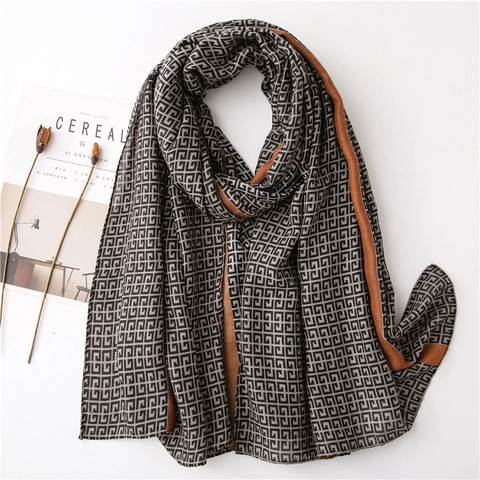 Modischer Langer Schal Für Damen Vintage Geometrisches Muster Schicker Patchwork Polyester Leichter Schultertuch