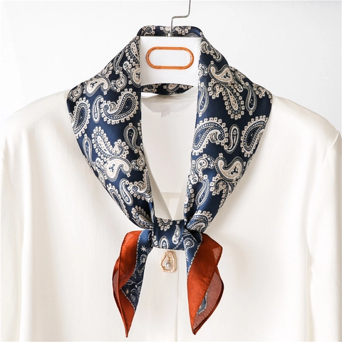Vintage Paisley Print Satin Square Scarf For Women French Elegant Silk Like Neck Scarf Fashion Hair Scarf Bandana Accessory