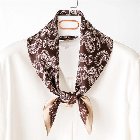 Vintage Paisley Print Satin Square Scarf For Women French Elegant Silk Like Neck Scarf Fashion Hair Scarf Bandana Accessory