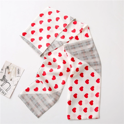 Pañuelo Estrecho De Satén Para Mujer Estampado De Corazón Patchwork De Pata De Gallo Corbata Larga Estrecha Retro Elegante
