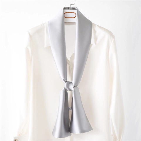Foulard Fin en Satin pour Femme Couleur Unie Élégant Cravate de Cou Mode Longue Bande Décorative pour Bureau Quotidien