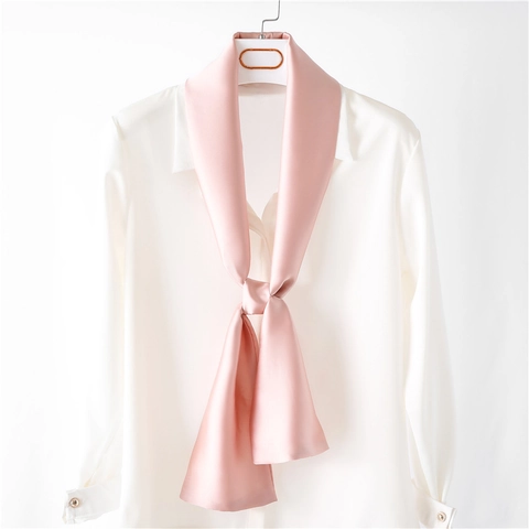 Foulard Fin en Satin pour Femme Couleur Unie Élégant Cravate de Cou Mode Longue Bande Décorative pour Bureau Quotidien
