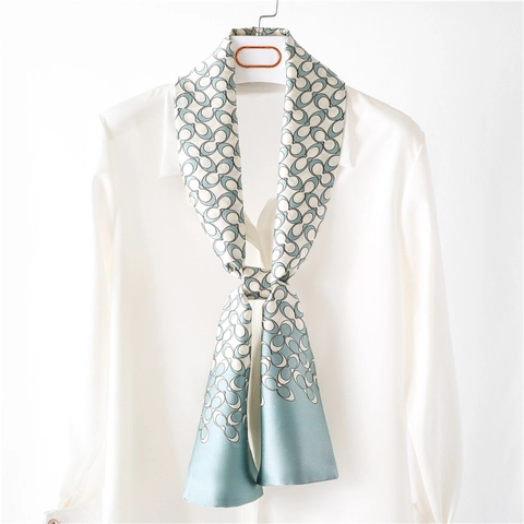 Sciarpa Lunga Sottile Per Donna Cravatta In Raso Motivo Geometrico Vintage Stile Coreano Nastro Versatile