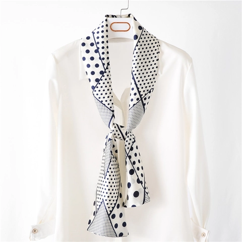 Dames Smalle Satijnen Sjaal Polka Dot Geometrische Print Nekband Mode Lint Haarband Elegant Koreaans Stijl Accessoire