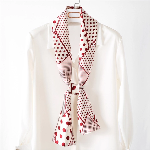 Dames Smalle Satijnen Sjaal Polka Dot Geometrische Print Nekband Mode Lint Haarband Elegant Koreaans Stijl Accessoire