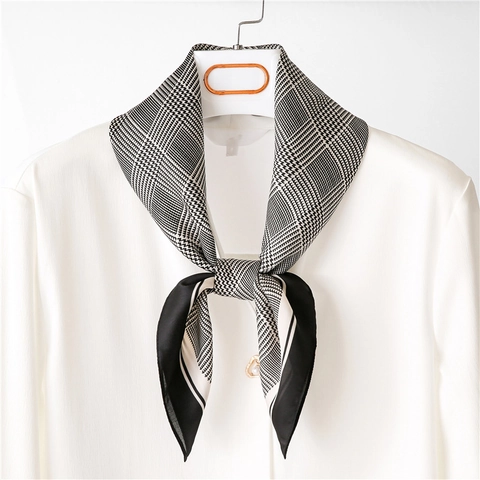 Elegante Foulard Quadrato Da Donna In Raso Setoso Sciarpa Stampa Pied De Poule Accessorio Da Ufficio Professionale