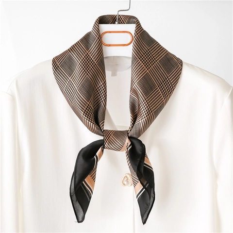 Elegante Foulard Quadrato Da Donna In Raso Setoso Sciarpa Stampa Pied De Poule Accessorio Da Ufficio Professionale