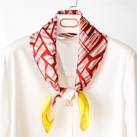 Foulard Quadrato In Raso Con Stampa Geometrica Elegante Bandana Da Collo A Blocchi Di Colore Per Donna Accessorio Decorativo