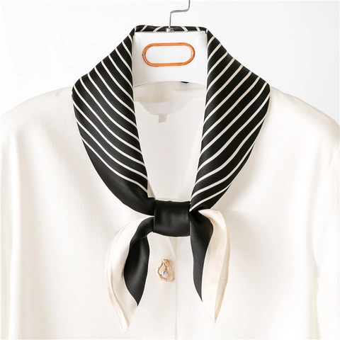Nordic Style Minimalist Satin Square Scarf For Women Striped Silk-like Neck Kerchief For Professional Office Daily Decor