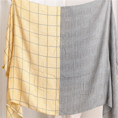 Sciarpa Scialle Pied De Poule Effetto Cotone Lino Bicolore Frange Grande Avvolgimento Vacanze Donne Stile Coreano