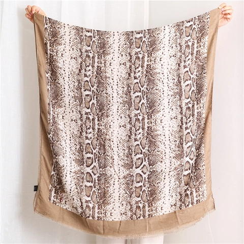 Snake Skin Print Scarf For Women Large Lightweight Shawl With Fringed Edges Polyester Animal Pattern Wrap