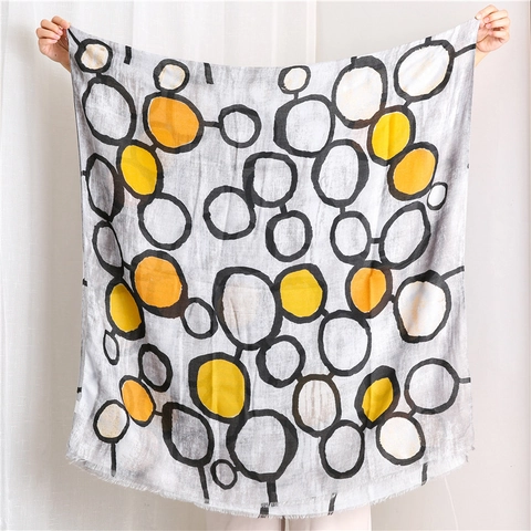Ölgemälde Stil Kreispunkt Druck Polyester Schal Für Damen Künstlerisch Geometrisches Schultertuch Lang Herbst Winter Wickelschal