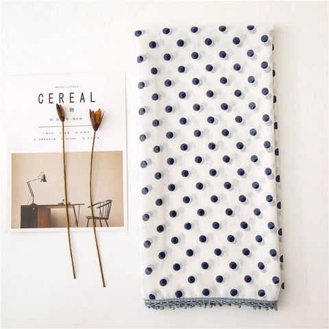 Écharpe Longue À Pois Châle En Mousseline De Coton Avec Bordure En Dentelle Crochet Légère Respirante Style Boho Femmes