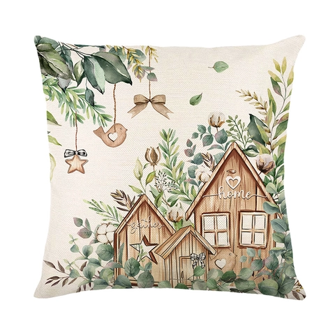 Nordic Spring Floral Botanical Letter Print Cushion Cover Polyester Linen Rustic Square Decorative Pillowcase For Sofa Living Room