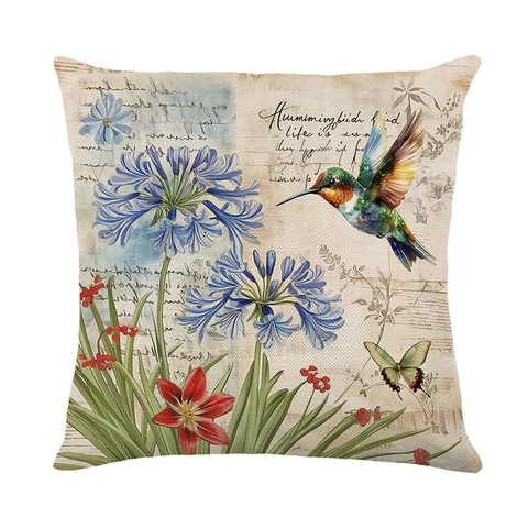 Fundas De Cojín Vintage Pájaro Flor Poliéster Retro Floral Funda De Almohada Decorativa Para Sofá Sala Estar Decoración Granja