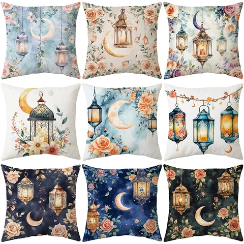Federa Decorativa Con Stampa Luna Dorata Lanterna Vintage Rosa Poliestere Morbido Peluche Corto Federa Per Cuscino Quadrata Per Divano Decorazione Casa