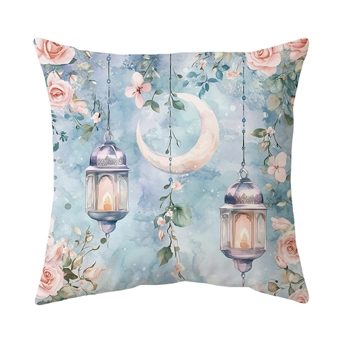 Federa Decorativa Con Stampa Luna Dorata Lanterna Vintage Rosa Poliestere Morbido Peluche Corto Federa Per Cuscino Quadrata Per Divano Decorazione Casa
