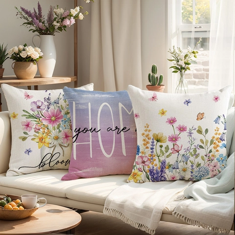 Nordischer Dekorativer Polyester Kissenbezug Aquarell Blumen Botanischer Buchstaben Druck Quadratischer Kissenbezug Für Sofa Wohnzimmer Deko