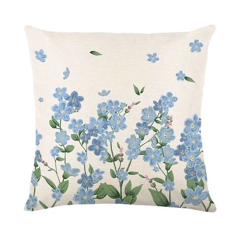 Blue Floral Pillow Covers Spring Plant Print Polyester Cushion Cases For Sofa Home Decor Farmhouse Nordic Style