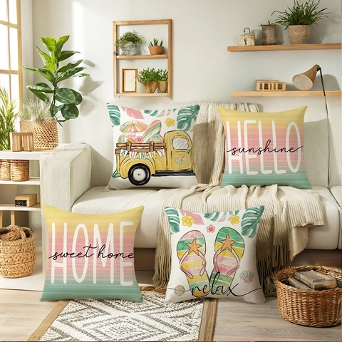 Sommer Ozean Muster Quadratischer Kissenbezug Polyester Leinen Druck Dekorativer Kissenbezug Für Sofa Wohnzimmer Deko