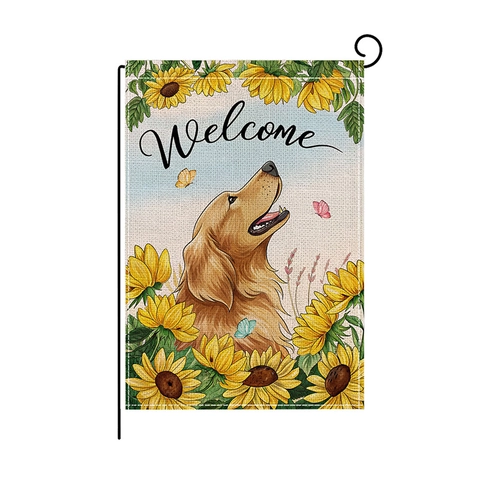 Bandiera Da Giardino Doppia Faccia Lino Girasole Cane Gatto Gnomo Estate Decorazione Da Cortile Esterna Resistente Agli Agenti