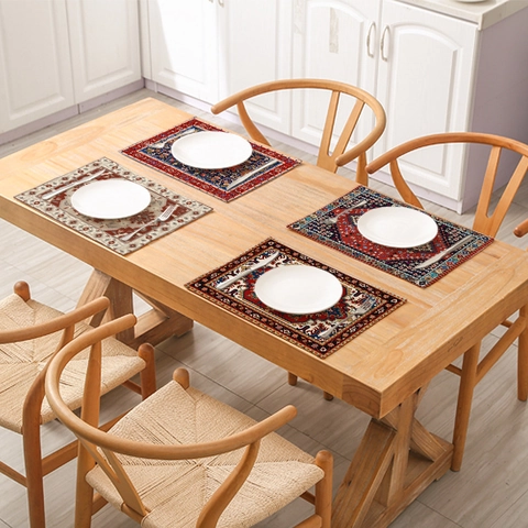 Bohemian Persian Style Placemats Vintage Oriental Mandala Floral Heat Resistant Cotton Linen Waterproof Table Mats Home Kitchen Decor
