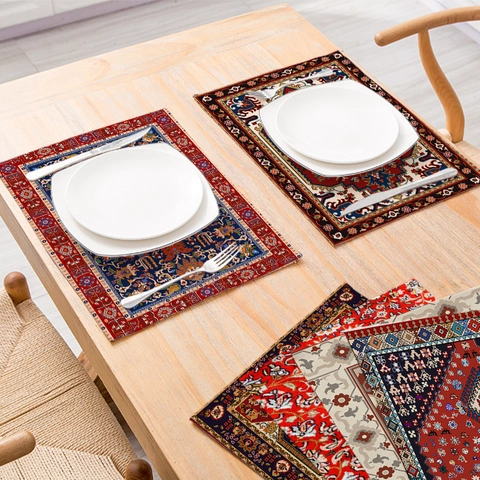 Bohemian Persian Style Placemats Vintage Oriental Mandala Floral Heat Resistant Cotton Linen Waterproof Table Mats Home Kitchen Decor