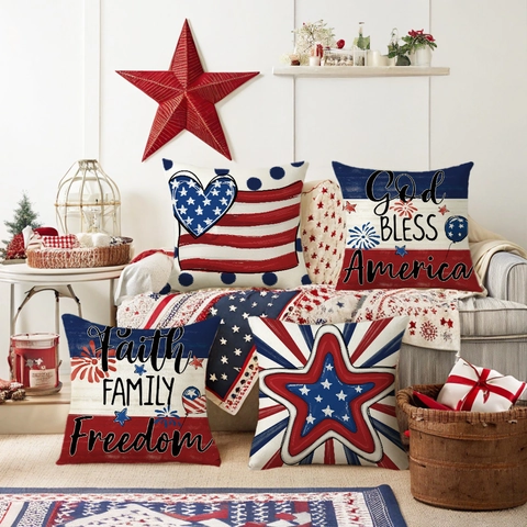 Festa dell'Indipendenza Bandiera USA Federa Decorativa in Poliestere God Bless America Decorazioni Casa
