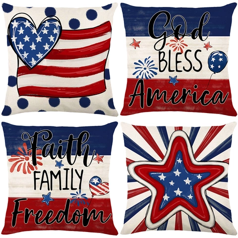 Festa dell'Indipendenza Bandiera USA Federa Decorativa in Poliestere God Bless America Decorazioni Casa