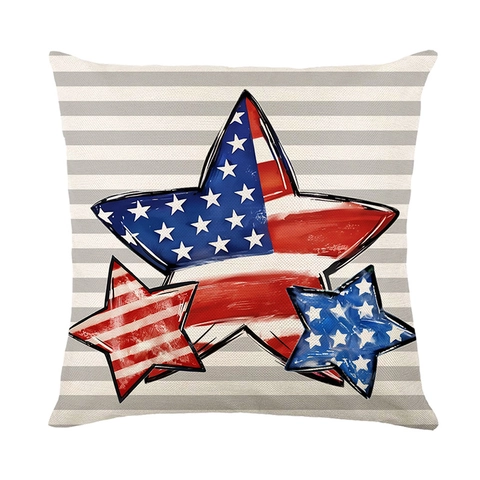 Linen US Independence Day Pillow Case Patriotic Stars Stripes Heart Print Decorative Throw Pillow Cover For Sofa Decor
